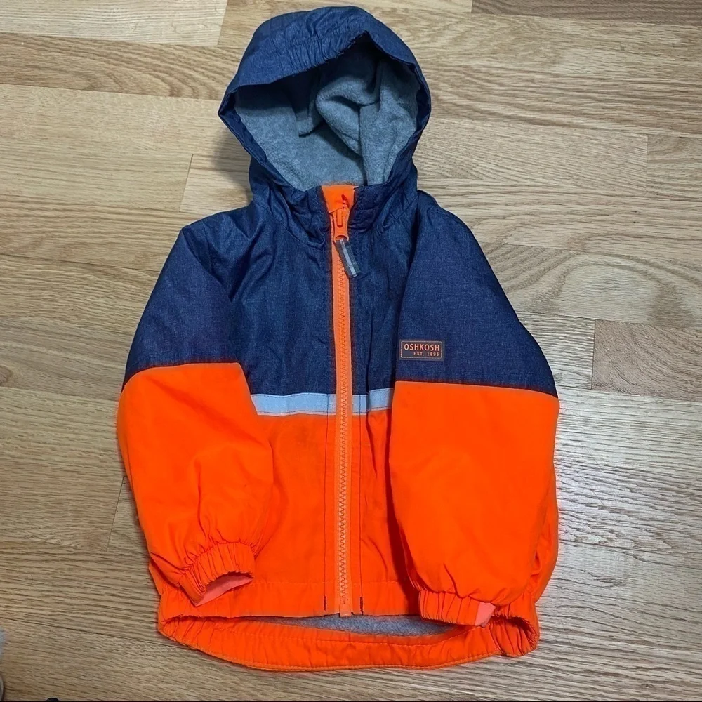 OshKosh B’gosh Light Jacket Fleece Lined 18 mos Hooded Blue Orange Full Zip Coat